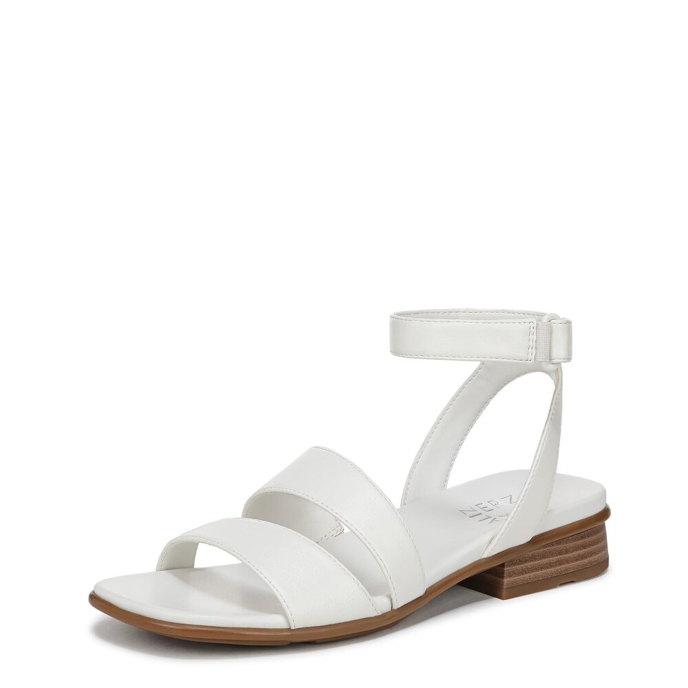 Naturalizer White Leather Ankle-Strap Sandals